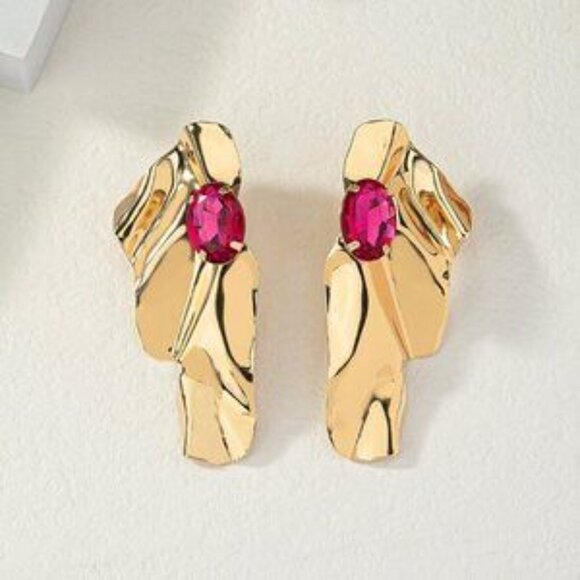 Multicolor Women's Exaggerated Sea Wave Shape Luxurious Earrings - Picture 3 of 6